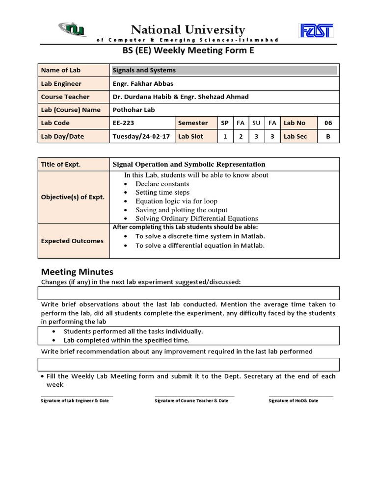 SNS Weekly Meeting Form Lab6 | PDF | Areas Of Computer Science | Cognition