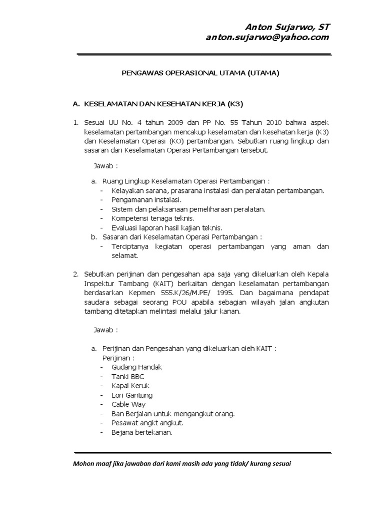 Soal Pengawas Operasional Utama Pdf