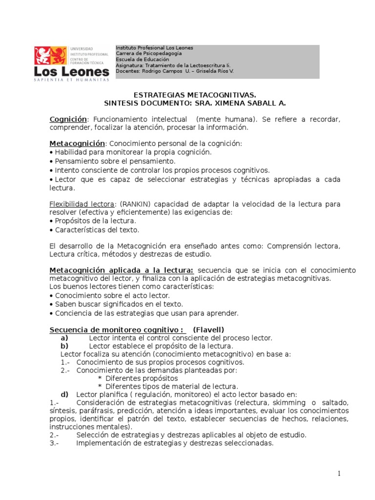 Estrategias Metacognitivas de Lectura | PDF | Lectura (proceso) | Poesía