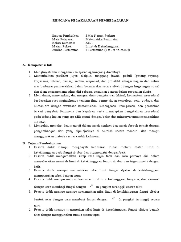 RPP Limit Tak Hingga