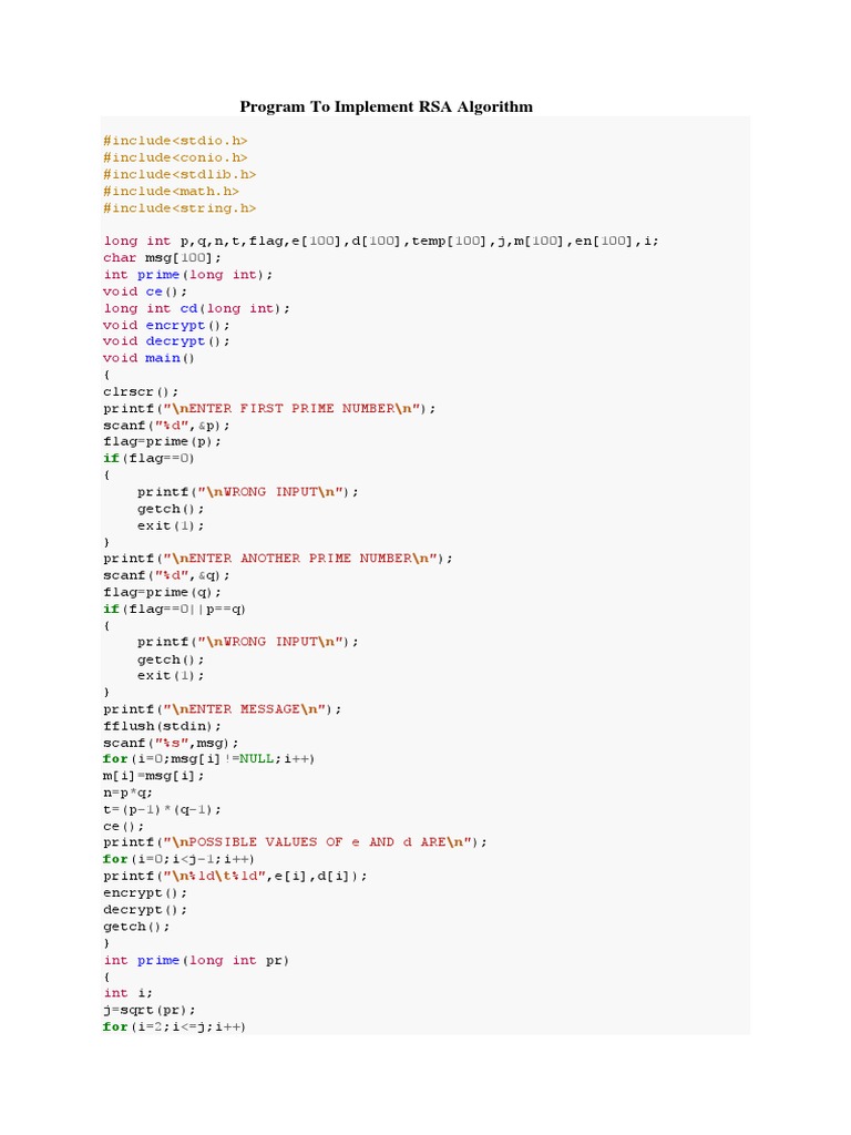 Program to implement rsa algorithm pdf