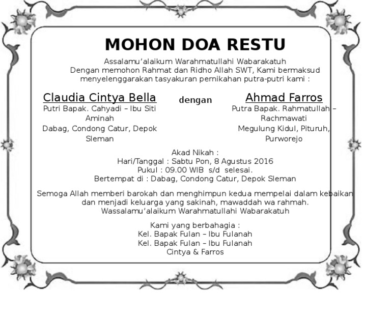 Contoh Ucapan Tasyakuran Pernikahan Nasi Box | PDF