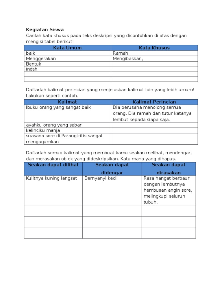 Contoh Kalimat Perincian Siswa | PDF