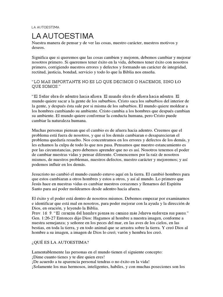La Importancia de la Autoestima Personal | PDF