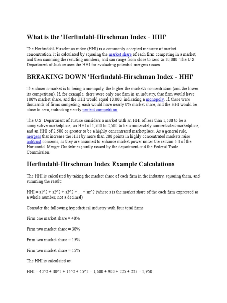 HHI Formula Explained: What is the Herfindahl-Hirschman Index | PDF ...