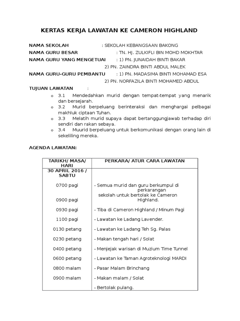 Surat Maklumbalas Lawatan Kerja Ladang