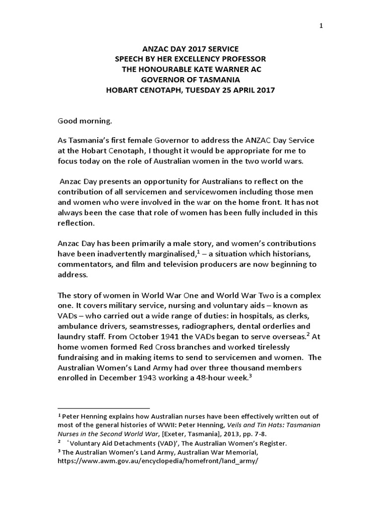 Governor's Anzac Day Address 2017 | PDF | National Security | Military