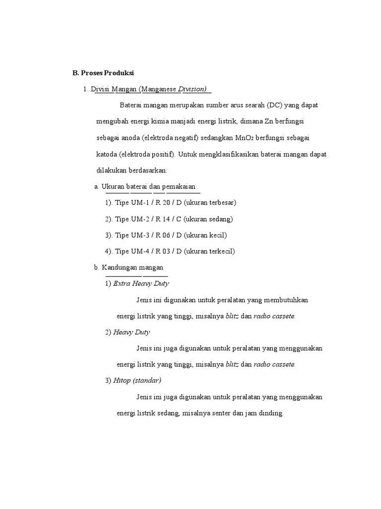 Proses Produksi Baterai Mangan di PECGI | PDF | Teknologi & Rekayasa