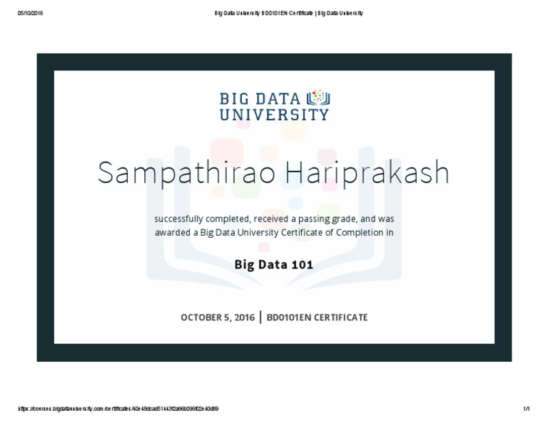 BD0101EN Certificate - Big Data University | PDF | Business