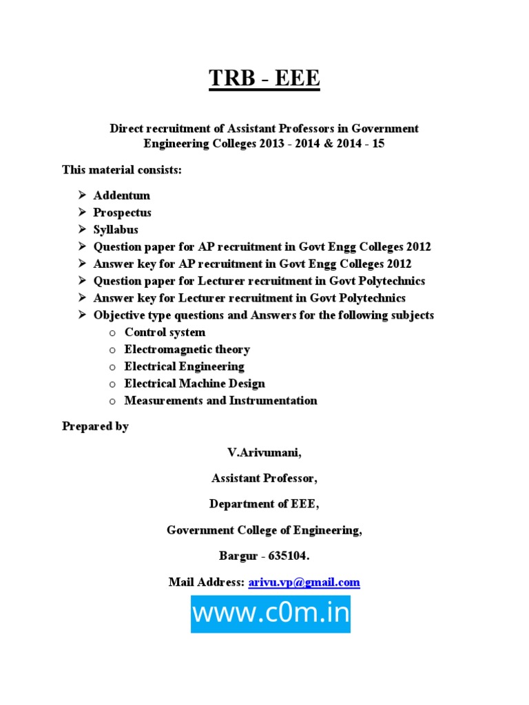 Trb Polytechnic Trb Material For Preparation In Lecturers Recruitment