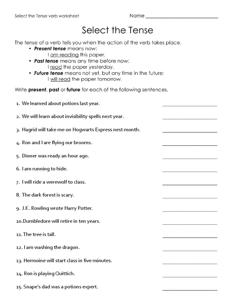 Harry Potter Verb Tense PDF