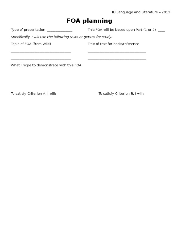 IB Language & Literature FOA Guide | PDF | Career & Growth
