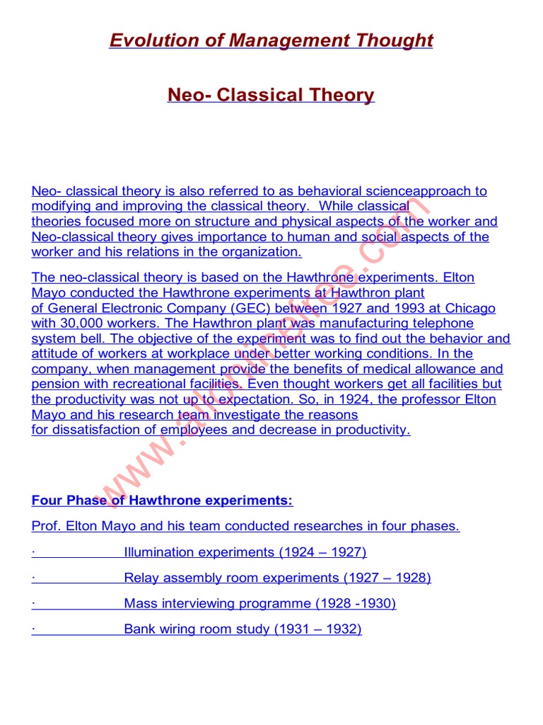 What Is Neo Classical Theory Of Management