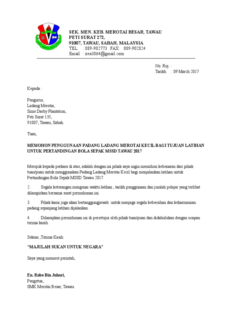 Contoh Surat Sewa Dewan Doc