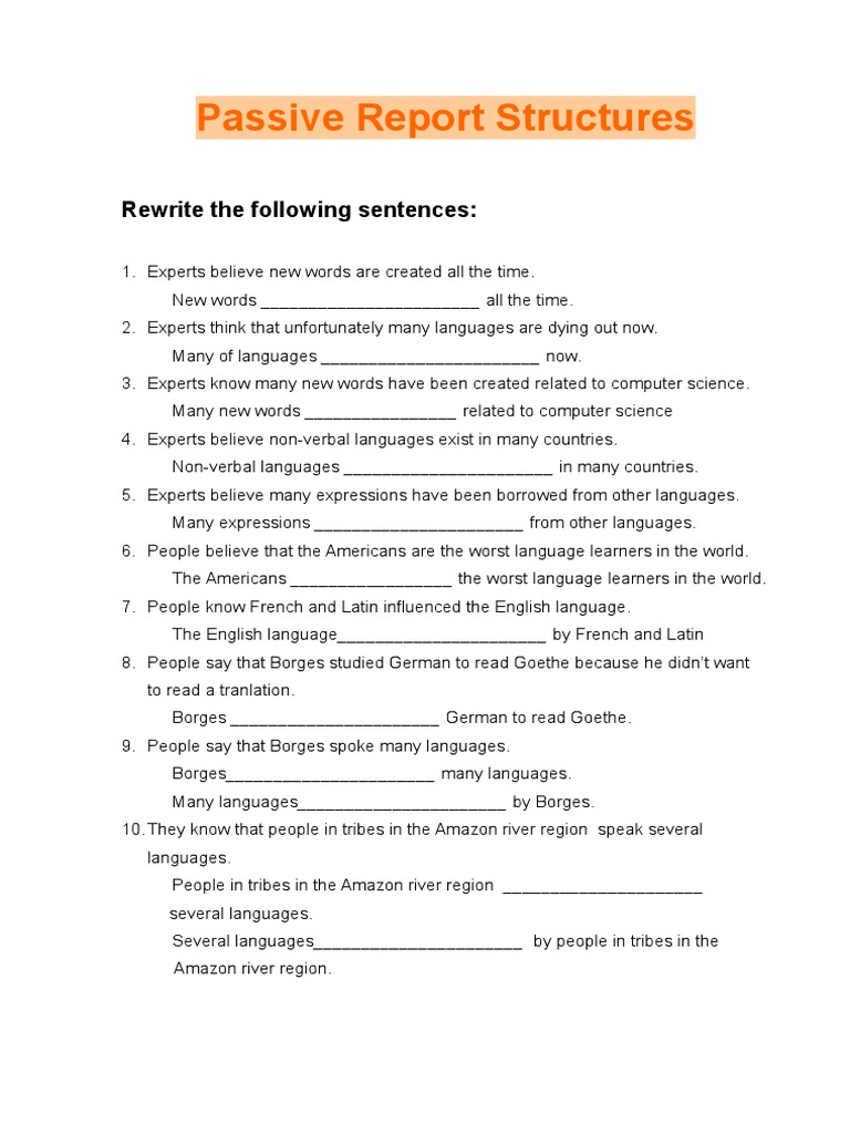 Passive Voice Sentence Rewrites | PDF