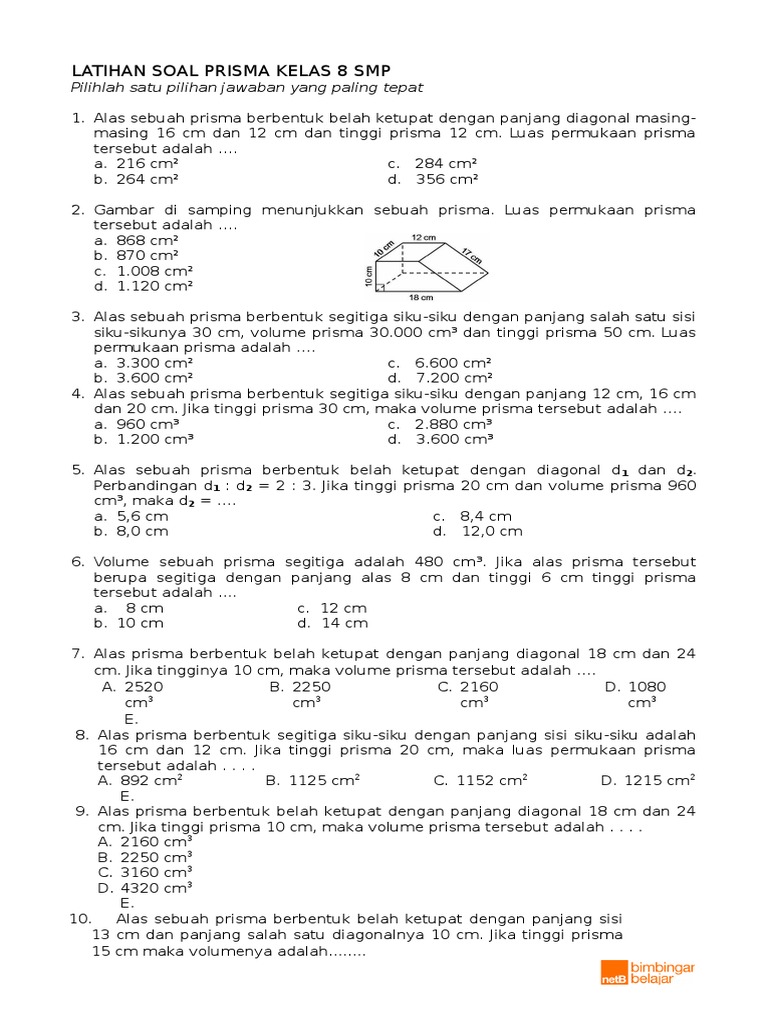 Latihan Soal Prisma Kelas 8 SMP