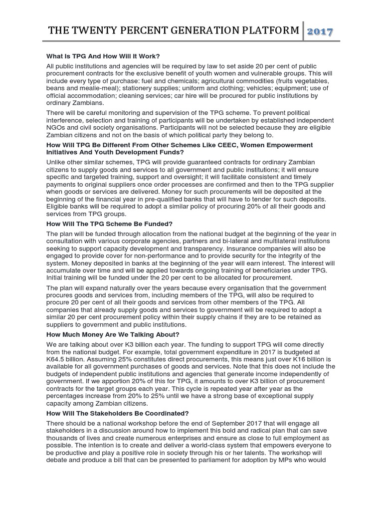 The Twenty Percent Generation Platform Zambia PDF Non