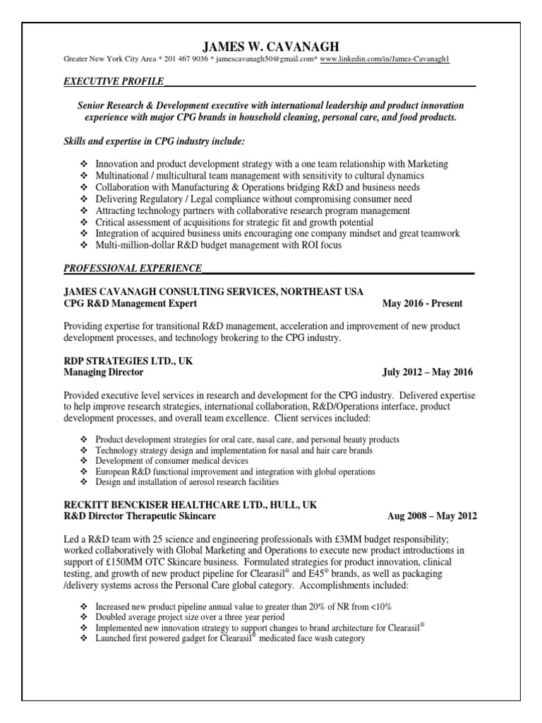 VP Director CPG Innovation in New York City Resume James Cavanagh | PDF ...