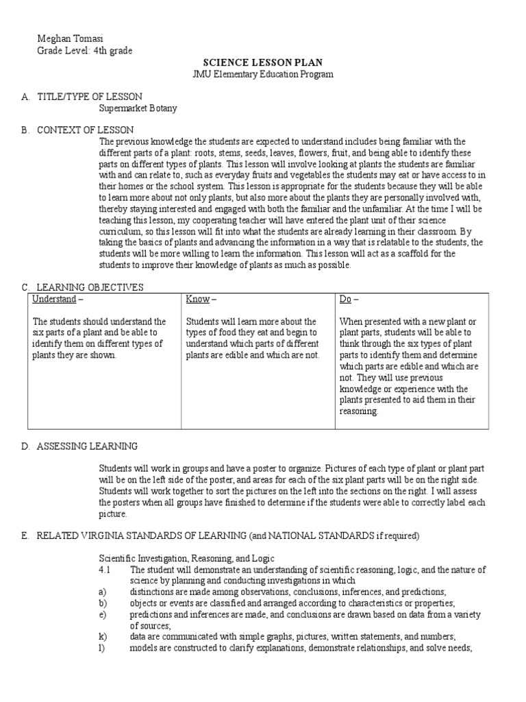 Supermarket Botany Lesson Plan | PDF | Scientific Method | Reason