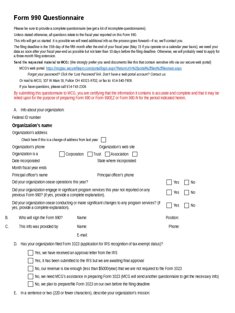 Form 990 Questionnaire | PDF | Expense | Accrual