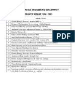 Automobile Engineering Departmnet Project Report Year: 2015: SR. NO. Project Title