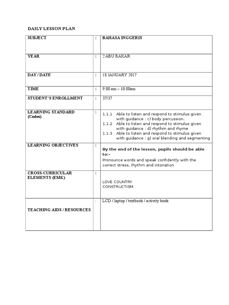 Year 2 English Lesson Plan | PDF | Lesson Plan | Textbook