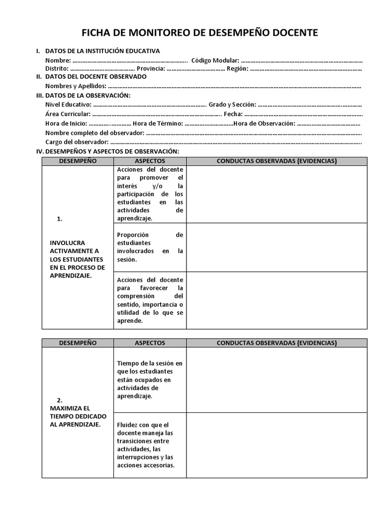Ficha de Monitoreo Docente 2025 | PDF | Evaluación | Aprendizaje