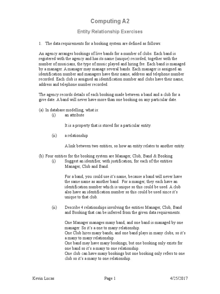 Entity Relationship Modeling Exercises | PDF | Relational Database ...