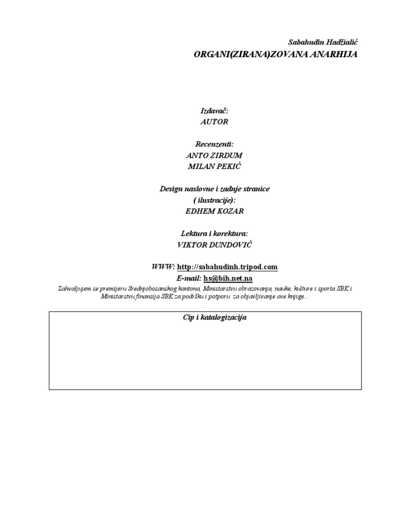 Organi (Zirana) Zovana Anarhija: Sabahudin Hadžialić | PDF