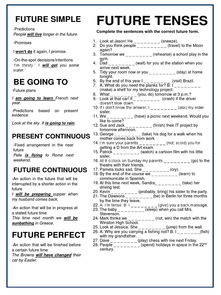 Future Tenses Exercises PDF | PDF