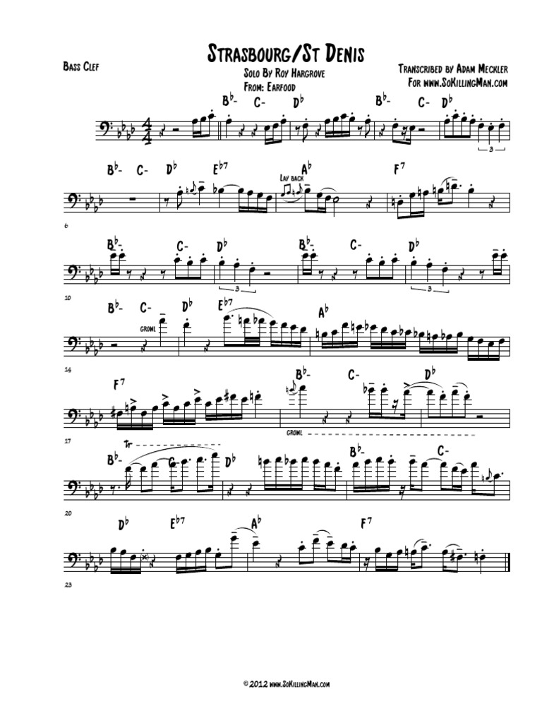 Strasbourg ST Denis Roy Hargrove Solo Bass Clef PDF