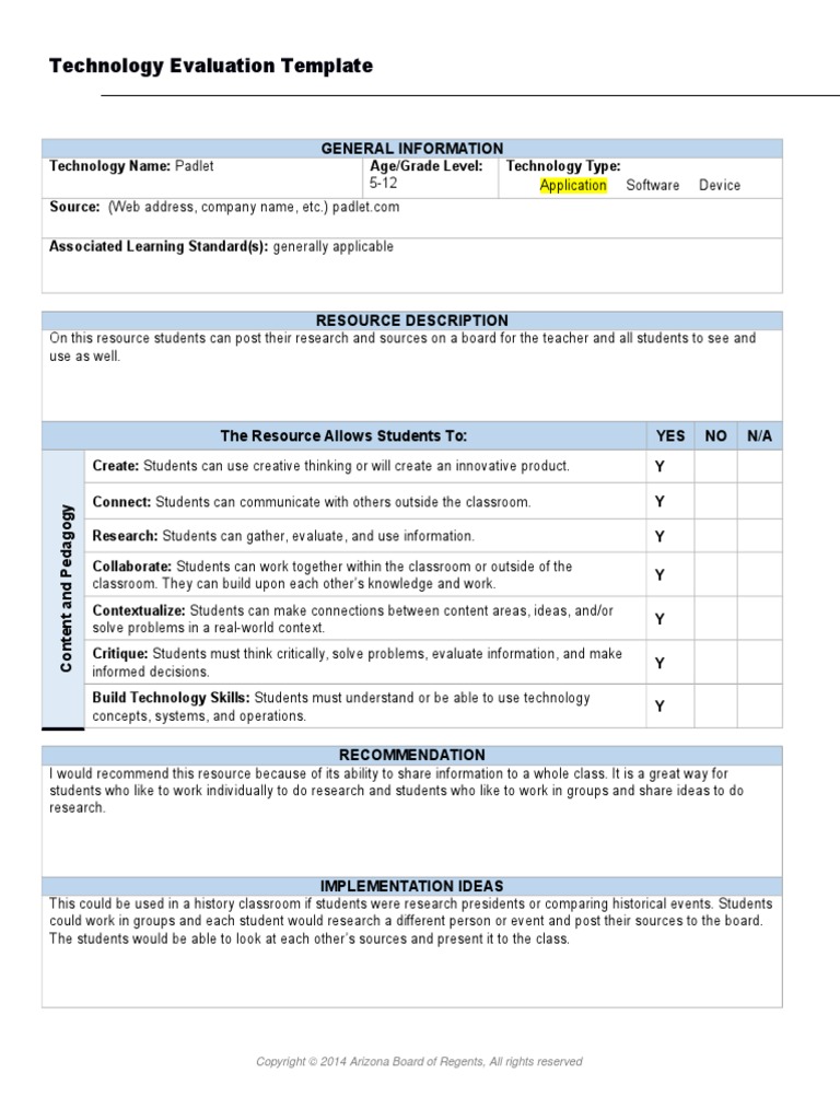 technology evaluation template ptp padlet Critical Thinking Technology technology evaluation template ptp padlet Critical Thinking Technology