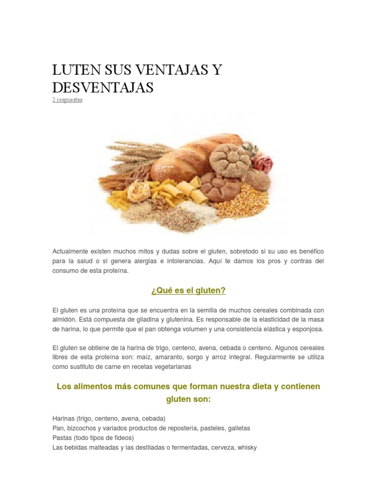 Ventajas y Desventajas del Gluten Gluten Cereales