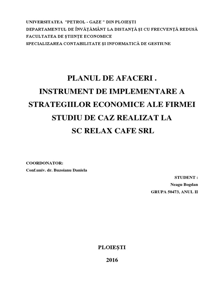 Plan Afaceri Cafenea