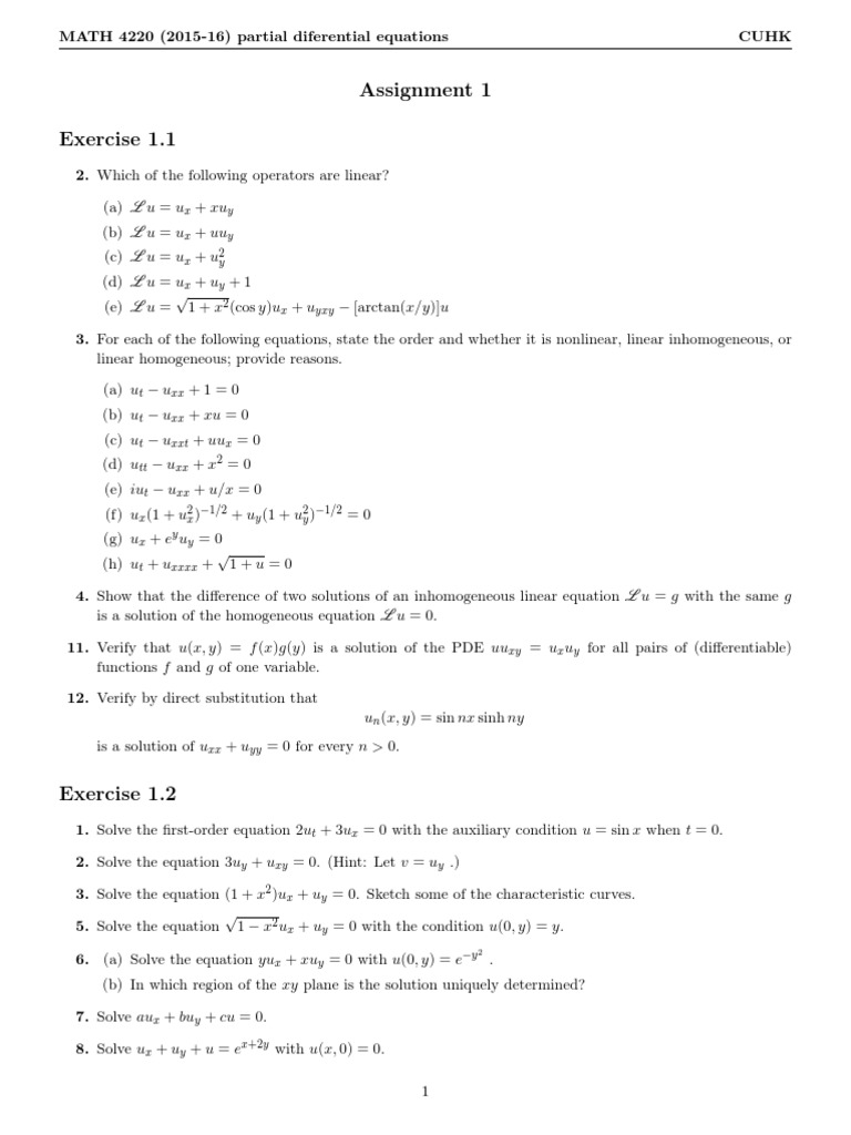 Suggested Solution To Assignment 1 Math42 Partial Differential Equation Ordinary Differential Equation