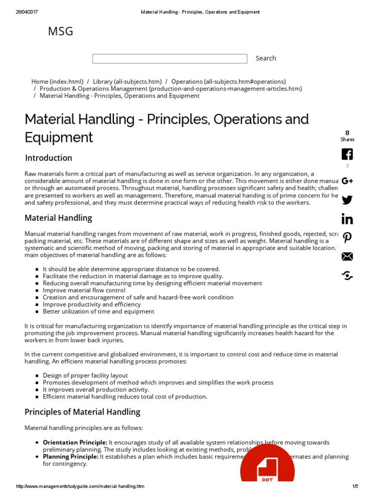 Material Handling Principles, Operations and Equipment Economic Sectors Supply Chain