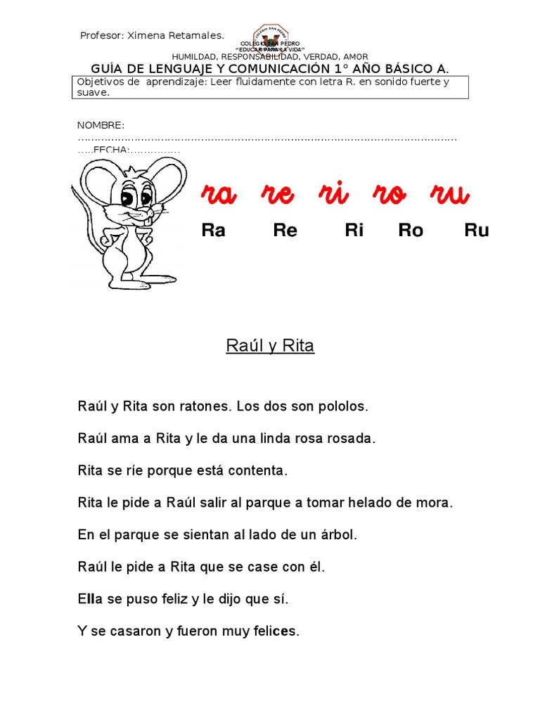 Leccion De Lectura Letra R Fuertey Suave Educacion Avanzada