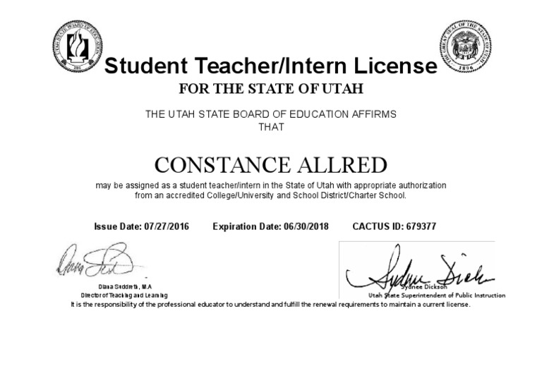 Utah Student Teacher License Approval | PDF | Social Science