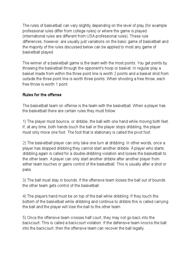 Basketball Rules PDF Basketball Positions Gaming