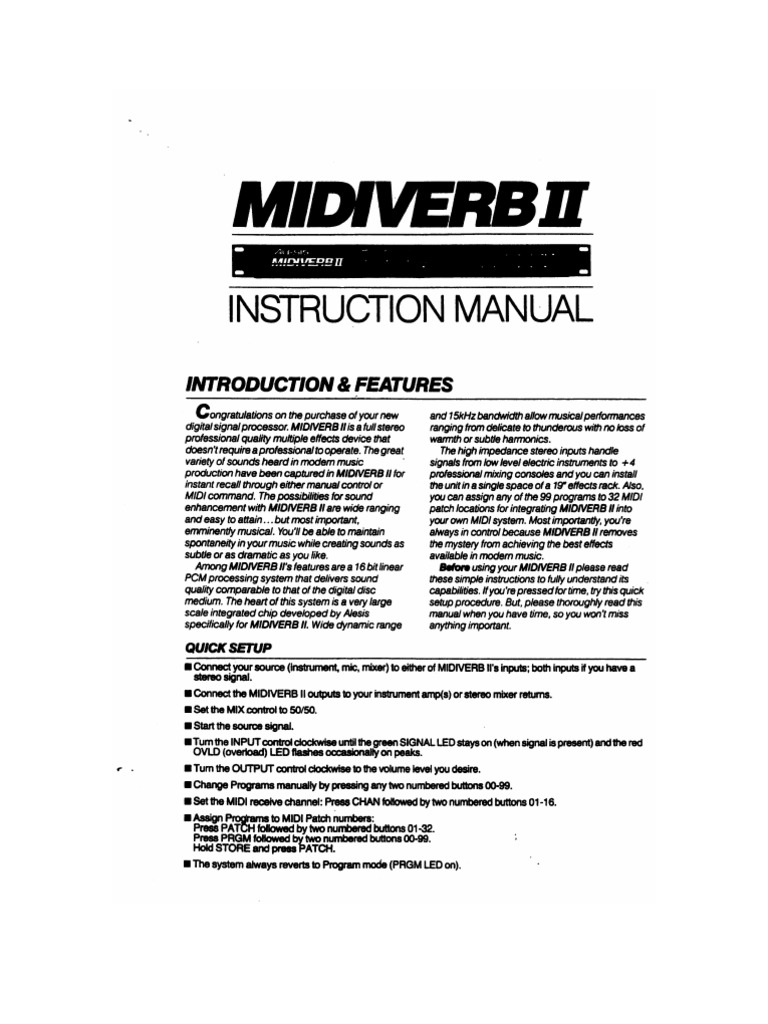 Alesis Midiverb II Instruction Manual | PDF
