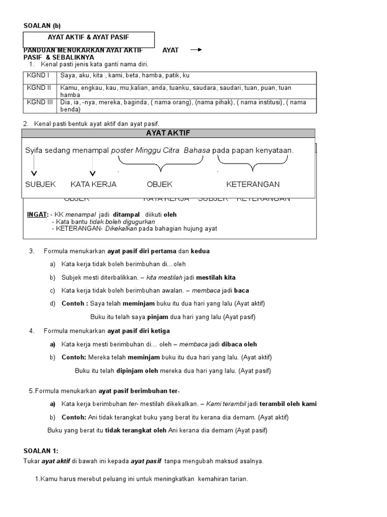 Ayat Aktif Kepada Ayat Pasif Sebaliknya Pdf