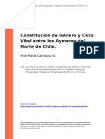 Ana Maria Carrasco G. (1998). Constitucion de Genero y Ciclo Vital Entre Los Aymaras Del Norte de Chile