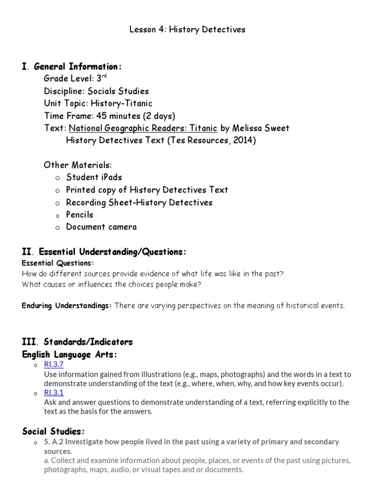 Lesson 4History Detectives PDF Rms Titanic Cognition