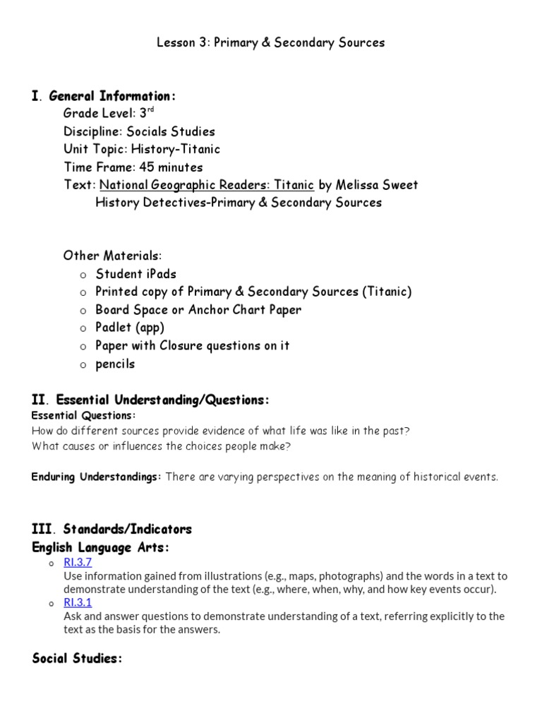 Titanic Sources for 3rd Graders | PDF | Evaluation | Semiotics