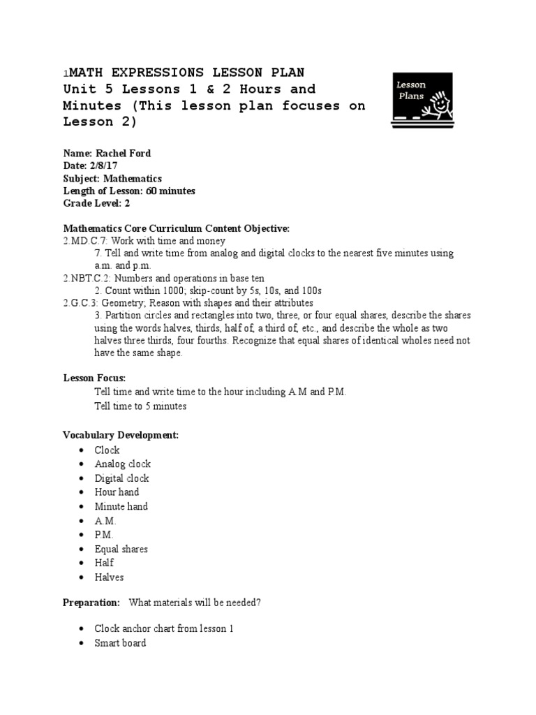 Grade 2 Time and Geometry Lesson Plan | PDF | Clock | Lesson Plan