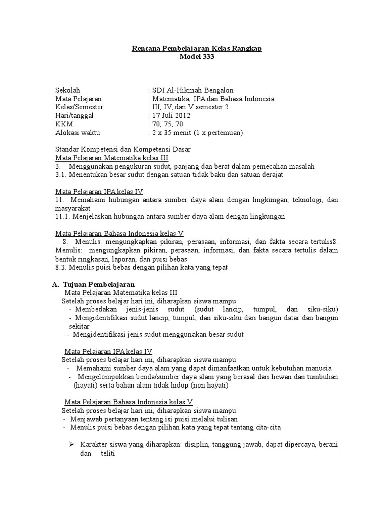 Contoh Rpp Pkr Model 333 Kurikulum 2013 - Download Rpp Kelas Rangkap 333 Print Background