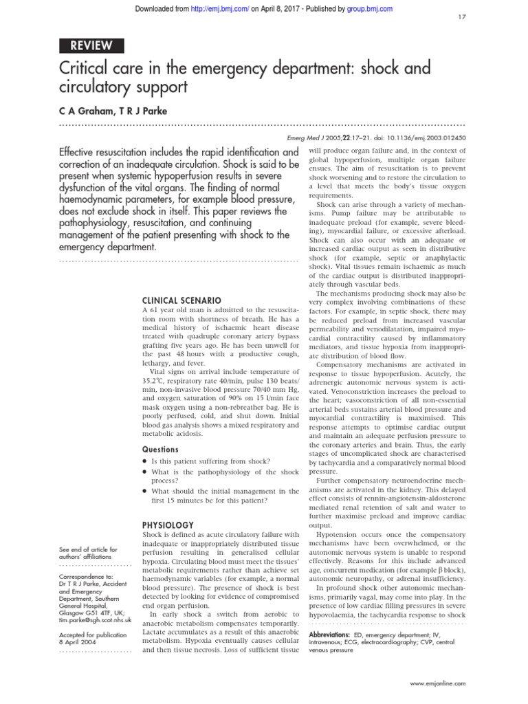 Critical Care in The Emergency Department Shock and PDF | PDF