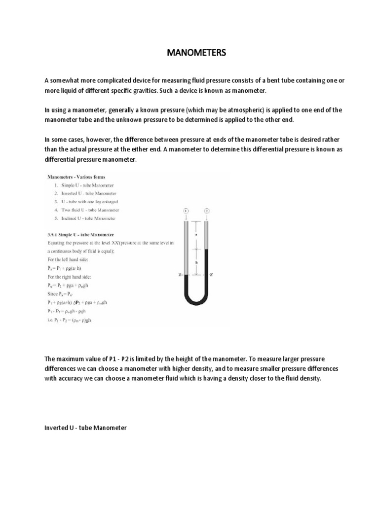 Manometers | PDF | Pressure Measurement | Pressure