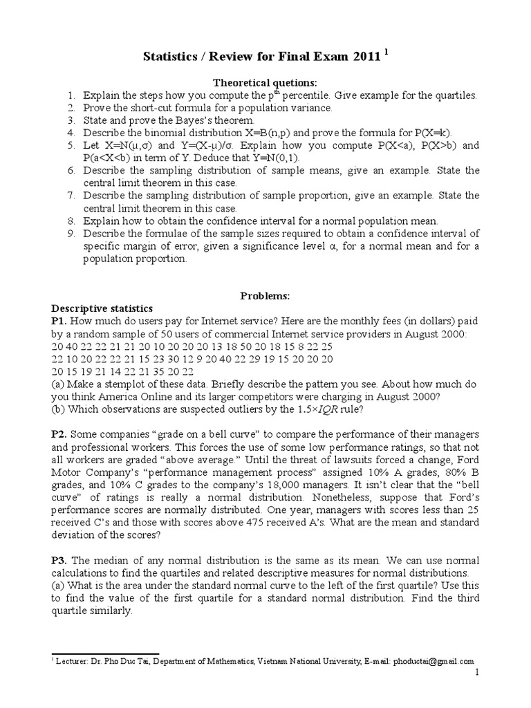 Statistics Final Exam Review 2011 | PDF | Statistical Hypothesis ...