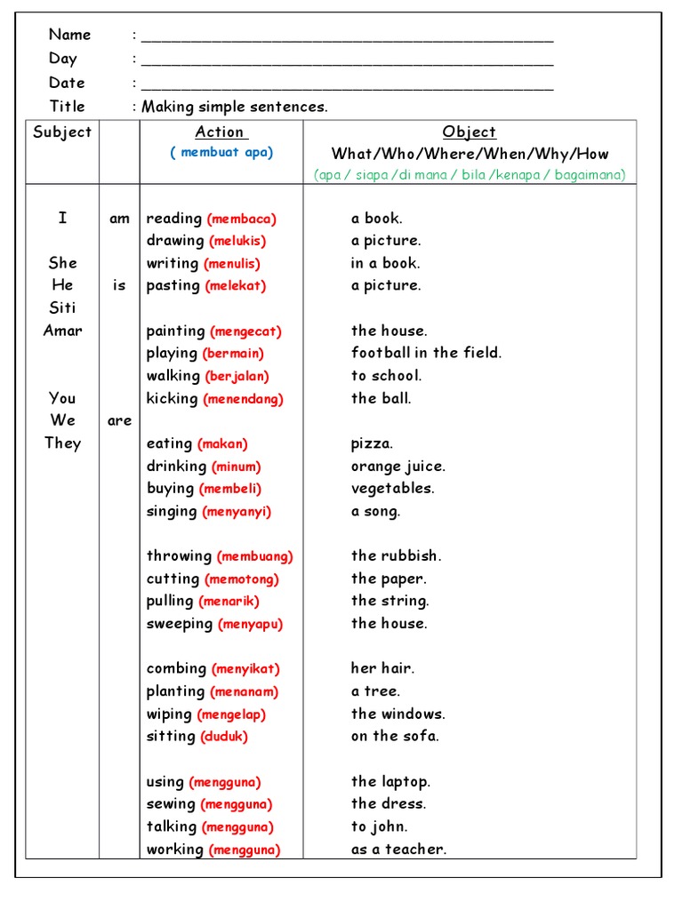 Making Sentence Rule PDF Leisure
